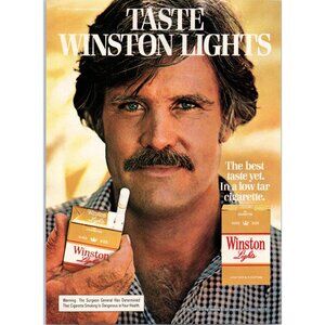 1979 Winston Lights Cigarettes Vintage Print Ad Man Chest Hair Moustache 70s Art